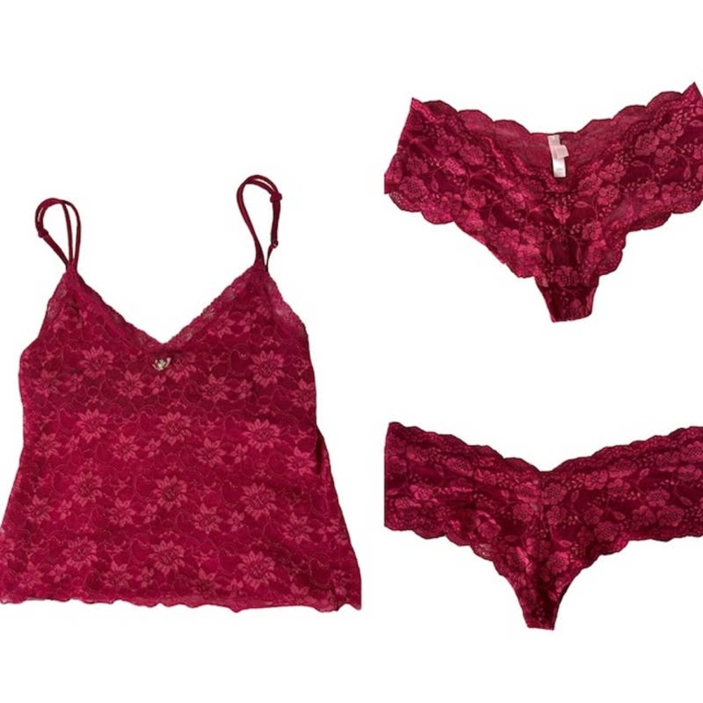 Lace Cami and Bikini Set - Deep Wine